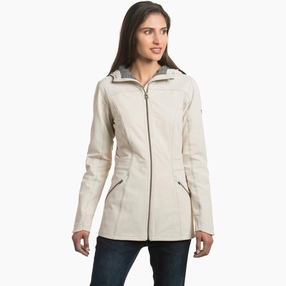 Kuhl Womens Trench Coat Size S Cream Softshell Two-tone Weave Performance